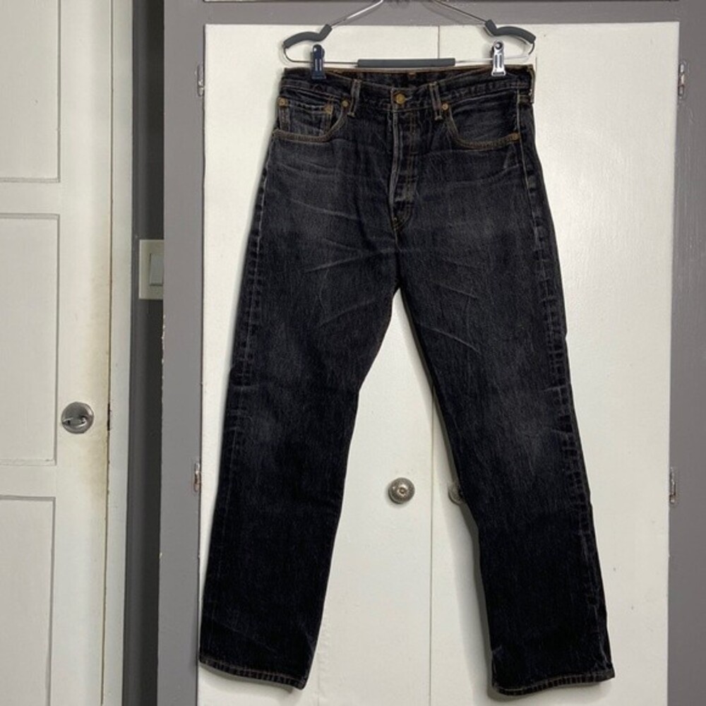 Levi's Men 501 Classic Fit Straight Leg Jeans 34x32 Black Button-Fly Denim